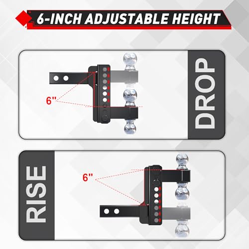 Image of TYT Adjustable Truck Trailer Hitch for 2 inch Receiver, 6 inch Drop /Rise Tow Hitch with Dual Balls (2 inch & 2-5 /16 inch), Compatible with Heavy-Duty Trailer Systems up to 20,000 lbs, Includes Hitch Tightener