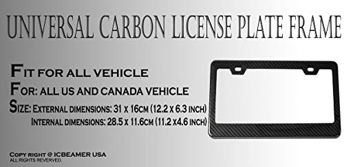 Icbeamer Black Carbon Fiber Surface Custom License Plate Frame Tag Snap Fit Front Rear Auto Car Truck [Come With 2 Pcs] #TOP2