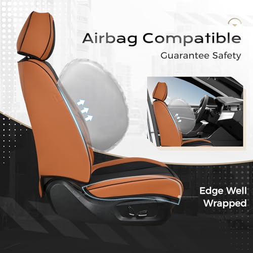 Image of Coverado Car Seat Covers Full Set, Seat Covers for Cars, Black Car Seat Covers Front Seats and Back Car Seat Protector Waterproof, Leather Car Seat Cushion Universal Fit for Most Cars Brown