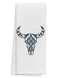 TUNW Retro Western Rustic Bull Buffalo Skull with Aztec Pattern Soft and Absorbent Kitchen Towels Di