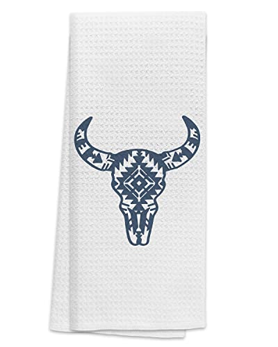 Tunw Retro Western Rustic Bull Buffalo Skull With Aztec Pattern Soft And Absorbent Kitchen Towels Dishcloth,Retro Cow Hand Towels Dish Towels 16″×24″,Western Gifts For Women Men Teen Girls Boys #TOP23