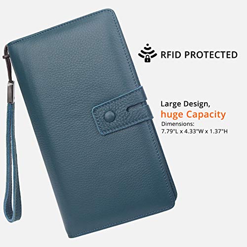 Women's Big Fat RFID Blocking Leather Wristlets Wallet Organizer Checkbook Holder (Blue)3