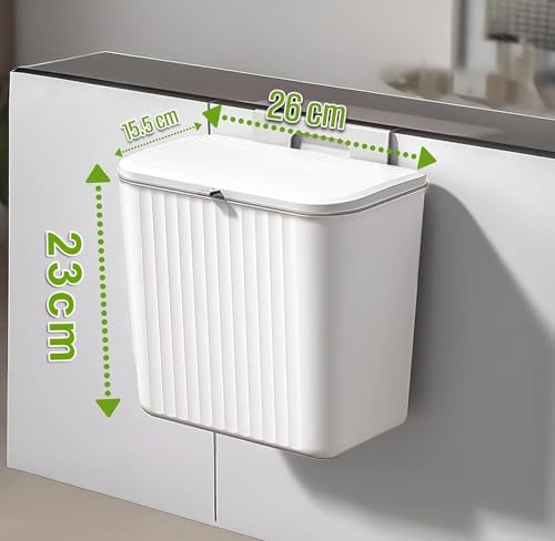 Image of SR Plastic Hanging Kitchen Trash Can With Lid, Double-Sided Open Lid Design,Trash Can, Kitchen Cabinet Door Hanging Wall Storage Bucket | kitchen dustbin (7 Litre, White)
