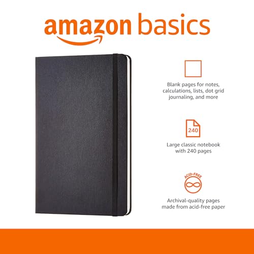 Image of Amazon Basics Classic Blank Notebook, Hardcover, 240 Pages, 5 inch x 8.25 inch, Black