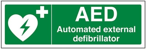 V Safety AED Automated External Defibrillator - Landscape 300 x 100 mm - 2mm Rigid Plastic Safety Sign