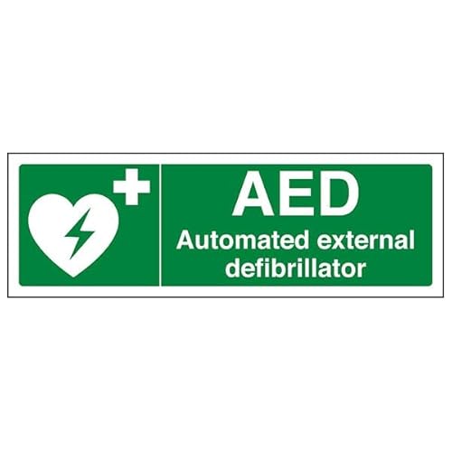 V Safety AED Automated External Defibrillator - Landscape 300 x 100 mm - 2mm Rigid Plastic Safety Sign
