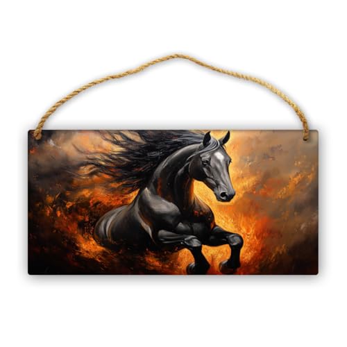 CDSASHCA wooden Artistic Fiery Horse sign wall Studio decoration 12x6
