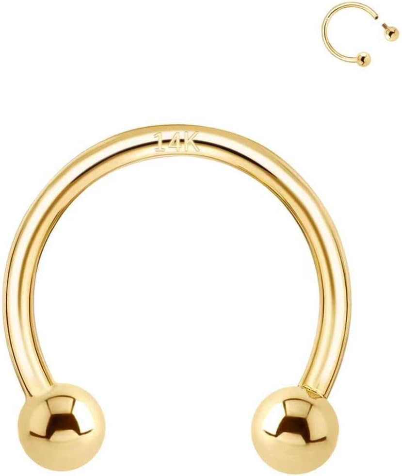 14k Yellow/White Gold 16G Horseshoe Nose Rings for Women Men, 8mm 10mm Septum Ring Helix Tragus Daith Cartilage Earrings Piercing Jewelry
