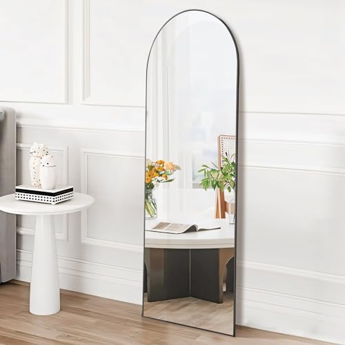 OLIXIS Arched Full Length Mirror 59″x16″ for Bedroom, Full Body Mirror with Stand, Hanging or Leaning for Wall, Aluminum Alloy Thin Frame Floor Standing for Living Room, Tall, Black