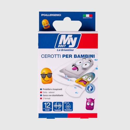 My Doct Cerotti Kids Tattoo Effect Fantasie Emoji Assortite per Bambini, Disinfettanti e Protettivi, 2 Formati - 12 pezzi