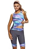 Cfanny Women's Two Pieces Set Tankini Plus Size Swimwear Wetsuit Sport Swimsuit,XXXXL Grey