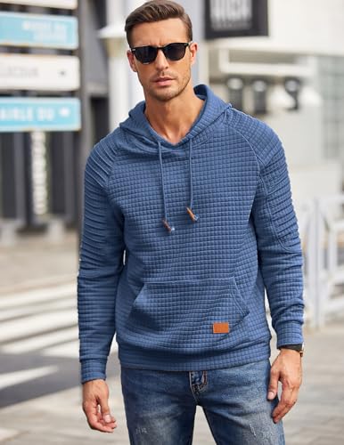 COOFANDY Mens Hoodies Pullover Casaul Long Sleeve Drawstring Waffle Knit Hooded Sweatshirt with Kanga Pocket - Image 3