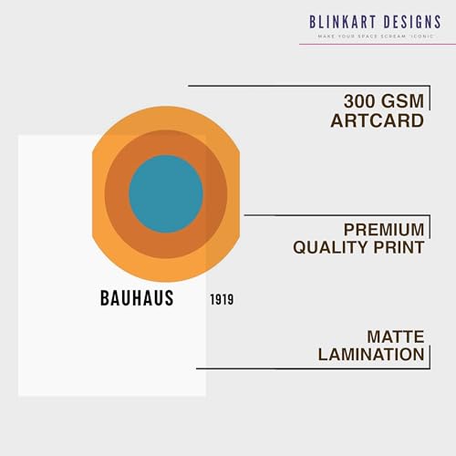 Image of BLINKART Vintage Bauhaus Retro Geometric Aesthetic Poster Gallery | Colorful Wrap Framed For Home Office Studio Living Room Modern Art Studio Decoration Abstract Shapes | (d66) | 13x10 Inch