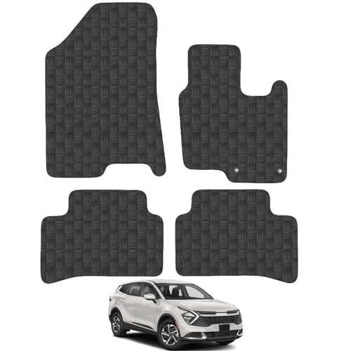 Car Mats for Kia Sportage Hybrid 2022 Onwards Tailored Fit Rubber Floor Mat Set Accessory Black Custom Fitted 4 Pieces with Clips - Anti-Slip Backing, Heavy Duty & Waterproof