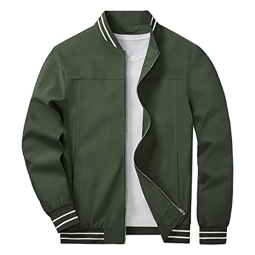 Crysully Men's Varsity Lightweight Full Zip Bomber Jacket Army Green #TOP7