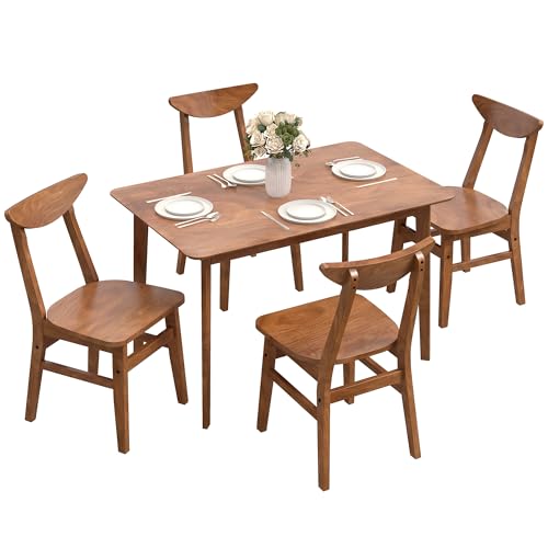 HOMCOM 5-Piece Solid Wood Dining Table Set for 4, Modern