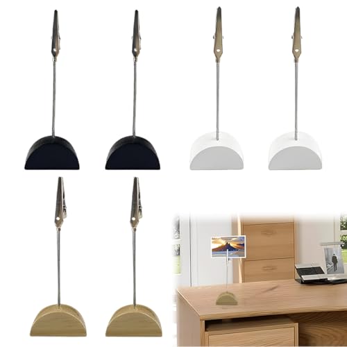 6 Pièces Supports Photo avec Pinces,Porte Photo Pince Mémo et Porte-clips Photo Message avec Crocodile et base en bois pour les mariages les fêtes les restaurants les bureaux et de photos à la maison