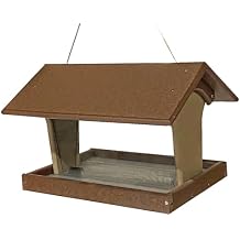 DutchCrafters Plastic Poly Hanging Hopper Bird Feeder, Large Capacity Silo Bird Feeder, All-Weather Feeding Station for Outdoors - Amish Made in USA Tudor Brown & Weathered Wood
