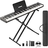 GarveeHome 88-Key Semi-Weighted Digital Piano with Stand – Full-Size Portable Keyboard with Sustain Pedal, Power Adapter, Headphones, and Carrying Case – Ideal for Adult Beginners