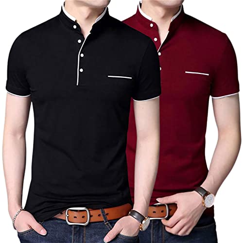 Image of Pixie Fashion Stylish and Handsome Mandarin Collar Half Sleeve T Shirt for Men Combo (Pack of 2)