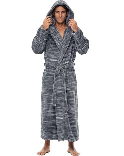 Alexander Del Rossa Mens Robe with Hood, Plush Fleece Hooded Mens Bathrobe, Big and Tall Bath Robe for Men