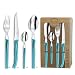 Produktbild Lou Laguiole RISING SUN Besteck Set 6 Personen | 24-teilig | Türkis glänzend | Essbesteck 6 Personen spülmaschinenfest | 18/0 Edelstahl mit Mikroverzahnung | 6x Messer, Gabel, Löffel & Kaffeelöffel