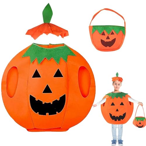 Huifengjie Costume de citrouille pour enfant - Costume d'Halloween avec panier de citrouille et chapeau - Costume pour bébé pour fête cosplay