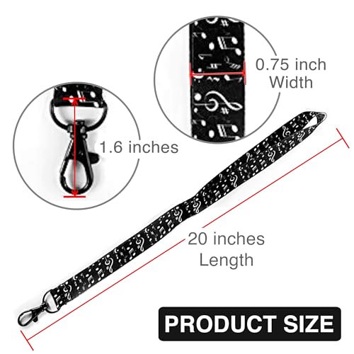 Image of RockNerdy - Musical Notes Lanyard Keychain with Metal Clasp - Music Symbols ID Lanyard for Keys Whistle Passport Name Tag - ID Holder for Music Teacher Student Musician Gifts (Reversible Black /White)