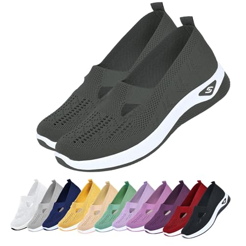 Orthopädische Schuhe Damen, Annelie Schuhe, Sommerschuhe mit Arch Support & Komfort, Leichte Barfußschuhe Sneaker Slipper Walkingschuhe für Frauen (Dunkelgrau, 41)