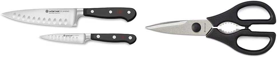 Wüsthof Classic Hollow Edge 2-Piece Chef's Knife Set, Black, 6 nd 3.5-inch & Come Apart Kitchen Shears
