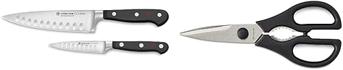 Wüsthof Classic Hollow Edge - Juego de cuchillos de chef de 2 piezas, negro, 6 nd 3.5 pulgadas y tijeras de cocina Come Apart