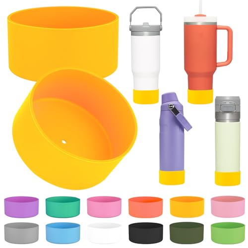 2Pcs Silicone Boot Sleeve for Stanley IceFlow Fast Flow Water Bottle 24oz,Silicone Boot Bumper for Stanley Quencher 40oz,for IceFlow 20oz 30oz,for Quick Flip GO 24oz Bottle（Thickened） (Yellow)