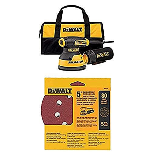 Dewalt Dwe6423K Variable Speed Random Orbit Sander, 5" With Dewalt Dw4301 5-Inch 8 Hole 80 Grit Hook And Loop Random Orbit Sandpaper (5-Pack) #TOP22