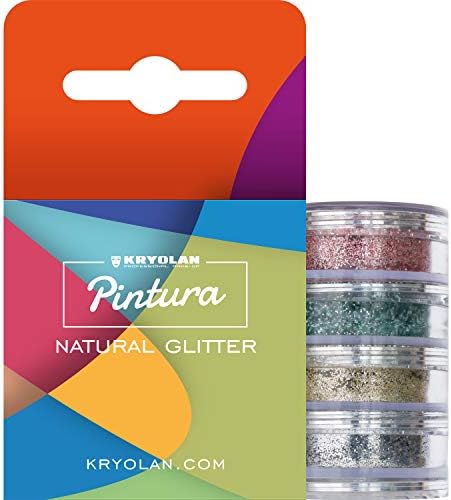 Kryolan Pintura Natural Glitter, Set of 4 Colors, Vegan, Face & Body Cosmetic Glitter, Biodegradable, Free from Plastic - Ideal for Party, Carnival, Festivals, Fancy Dress & Halloween