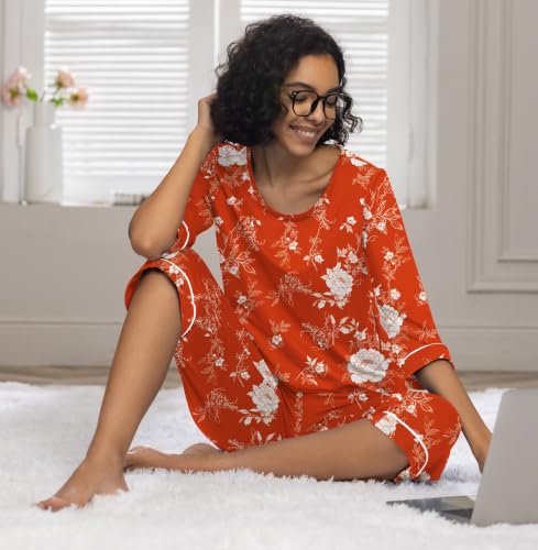 Image of PrinStory Womens Pajama Sets Capri Pjs Soft Lounge Sets XS-4XL