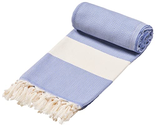 Sowel® Hamam Fouta, Serviette de Plage, 100% Coton, Bleu Pierre, 200 x 100 cm Cover