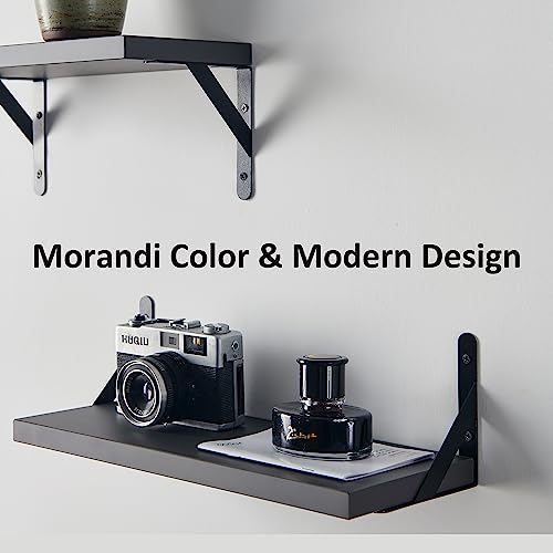 Secttio Floating Shelves For Wall, Modern Morandi Color Floating Wall Shelves Set Of 3, Waterproof Wall Mounted Shelf For Bedroom, Bathroom, Kitchen, Living Room, Laundry Room (Ash Black) #TOP3