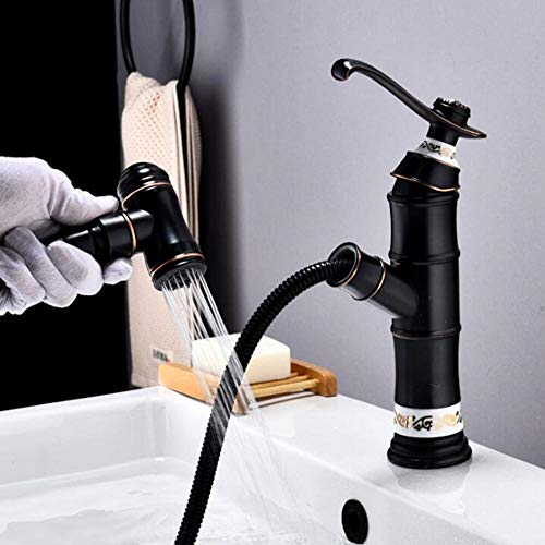 Mitigeur de lavabo avec douchette extractible en laiton noir - 5