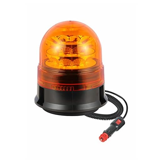 Rotativo Ámbar LED R65 Señalización Advertencia 12/24V - Homologado R65, 3 Funciones Flash Rotación Destello, Pirulo Tractor, Luz Emergencia Vehículos agrícolas, Base imán