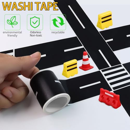 Washi Klebeband Straße, 3 Rollen Selbstklebend Straße Klebeband, Straßen Aufkleber Kinder, Selbstklebend Aufkleber Autobahn, Washi Tape Breit, für Spielen und Lernen