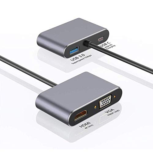 Image of USB C to HDMI VGA Adapter 4k, Microware 4 in 1 USB-C (Thunderbolt 3 Compatible) to HDMI,1080P VGA, USB Type C 87W PD Charging Multiport Adapter Compatible Mac-Book Pro /Switch /iPad Pro /XPS