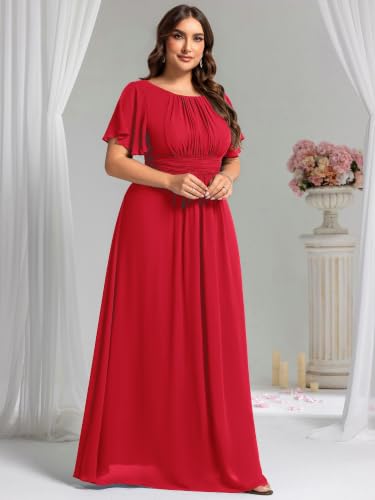 Image of Ever-Pretty Plus Elegant Formal Dresses for Curvy Women Round Neck Short Sleeves Chiffon Bridesmaid Mother of The Bride Dress