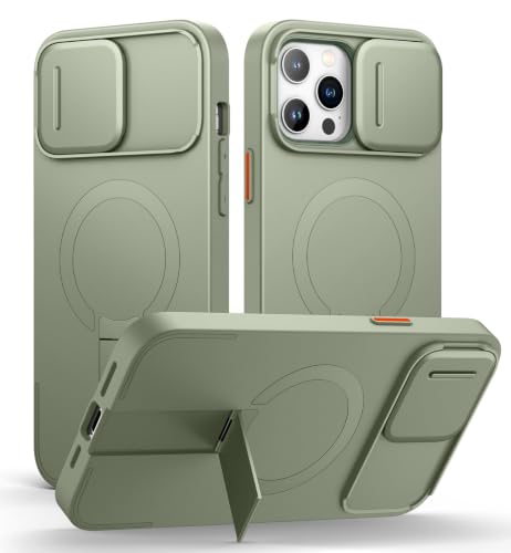 Image of SURITCH for iPhone 13 Pro Max /12 Pro Max Case with Magnetic Camera Slide Cover and Adjustable Kickstand, Compatible with MagSafe, Shockproof Bumper Case Slim Protective Cover 6.7 Inch, Green