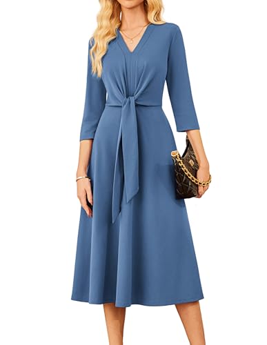 GRACE KARIN Work Dresses for Women 2025,3/4 Sleeve Business Casual Dress,Fall A Line Dresses Gray Blue 2XL