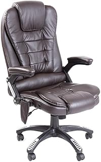 Leather high back reclining office / desk chair with massage and heat (Brown)