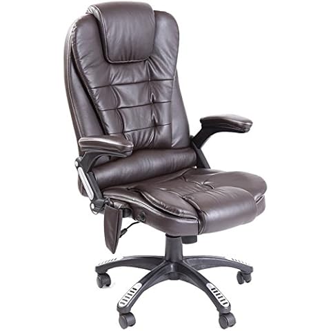 Leather high back reclining office / desk chair with massage and heat (Brown) Cover