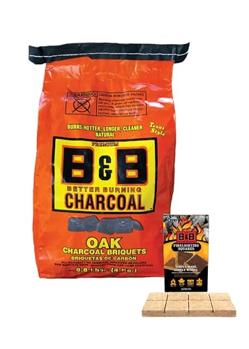 B&B Charcoal 8.8lb Briquets Competition Oak & Hickory with 24 Firelighting Squares