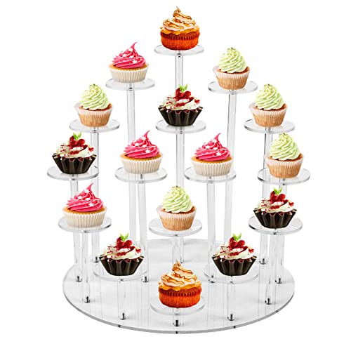 Alicer 16 expositor de cupcakes, acrílico con pantalla de postres transparente, redondo, soporte...