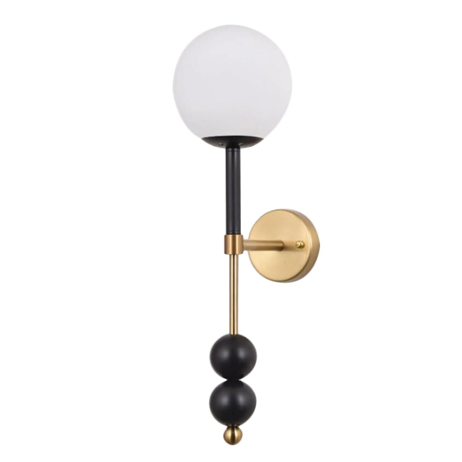 JYBNBBE Modern Globe Wall Lamp, Brushed Brass Wall Sconce with White Glass Shade, E26/E27 Compatible Wall Light Fixture for Bedroom, Living Room, Restaurant,Black