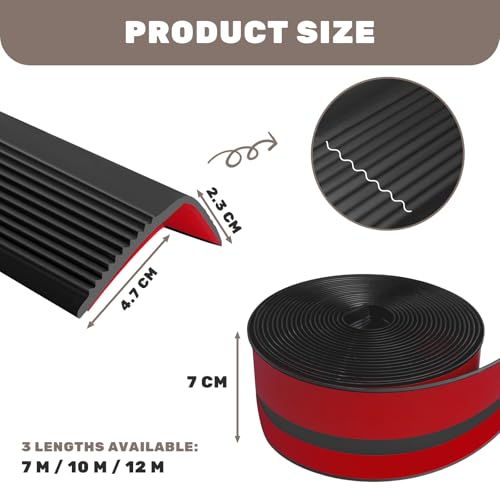 Storystore Treppenkantenprofil Selbstklebend, 7 m Treppenstufen Antirutsch, Flexible Treppenkantenprofil Vinyl Kantenstreifen, Rutschfeste Treppenkante für Außen und Innenbereich